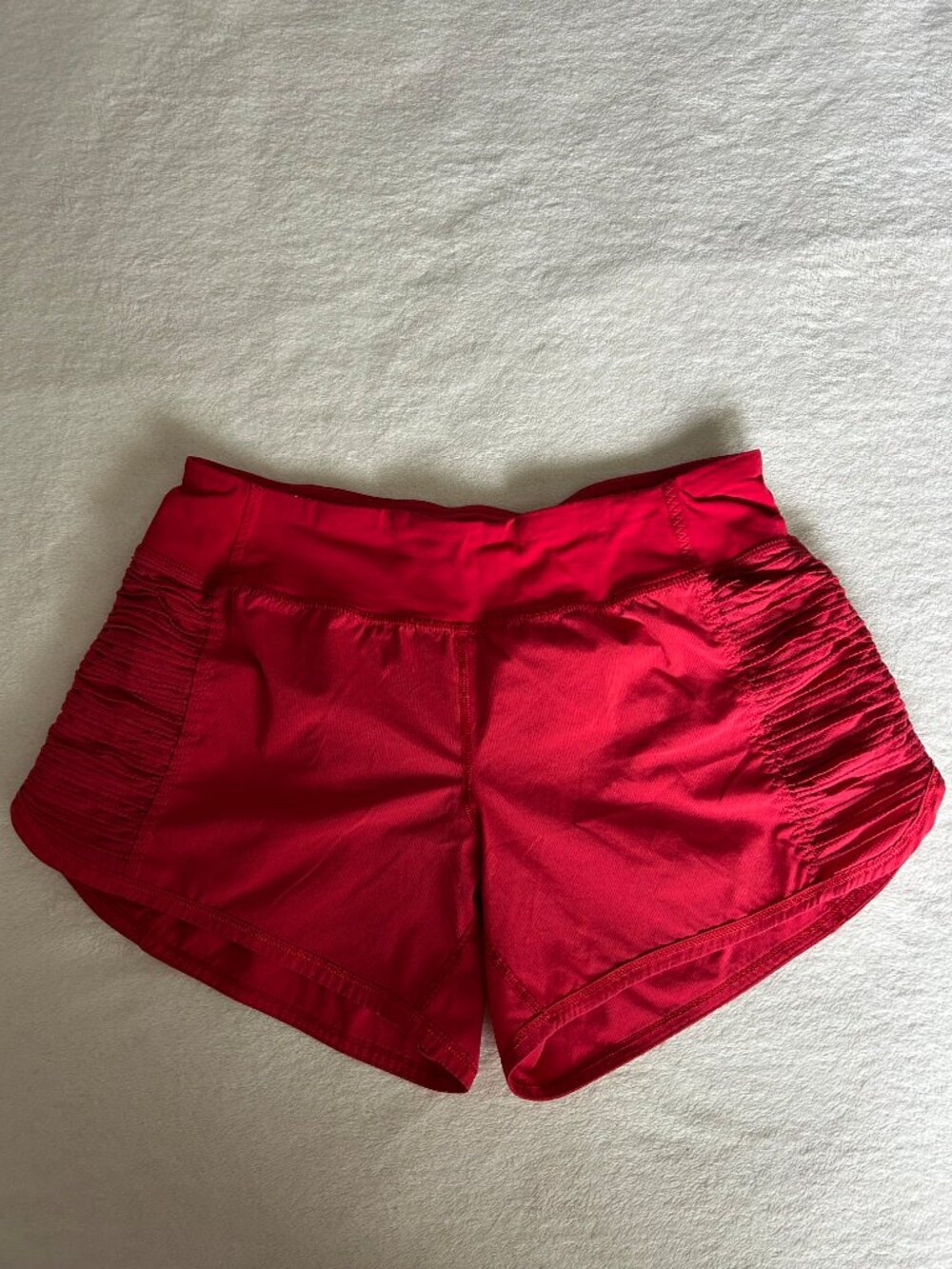 Lululemon 2012 Red "Bright At Night" Shorts with Side Ruching (Size 6)
